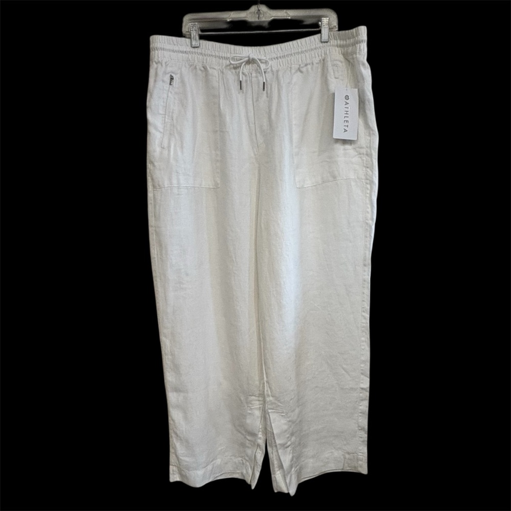 Athleta RETREAT LINEN WIDE LEG PANT, White size 18 NWT - Picture 7 of 11